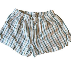 Madewell Women’s Linen Paper Bag Shorts White Green Yellow Stripe Size M